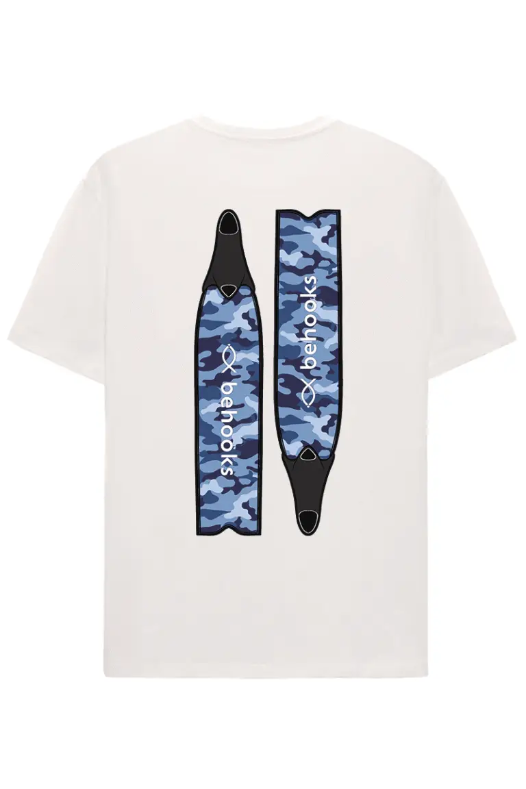 Camiseta Fins On Azul aletas trasero leche de coco