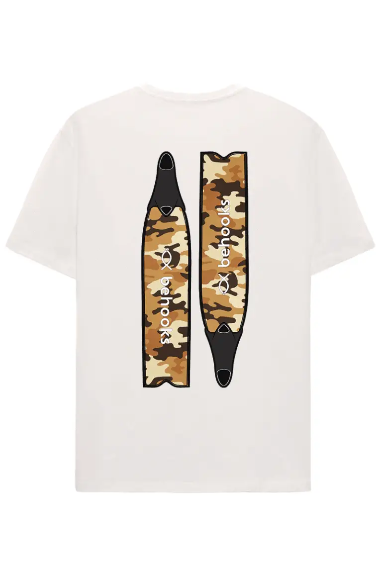 Camisteta fins on aletas ocre leche de coco trasero