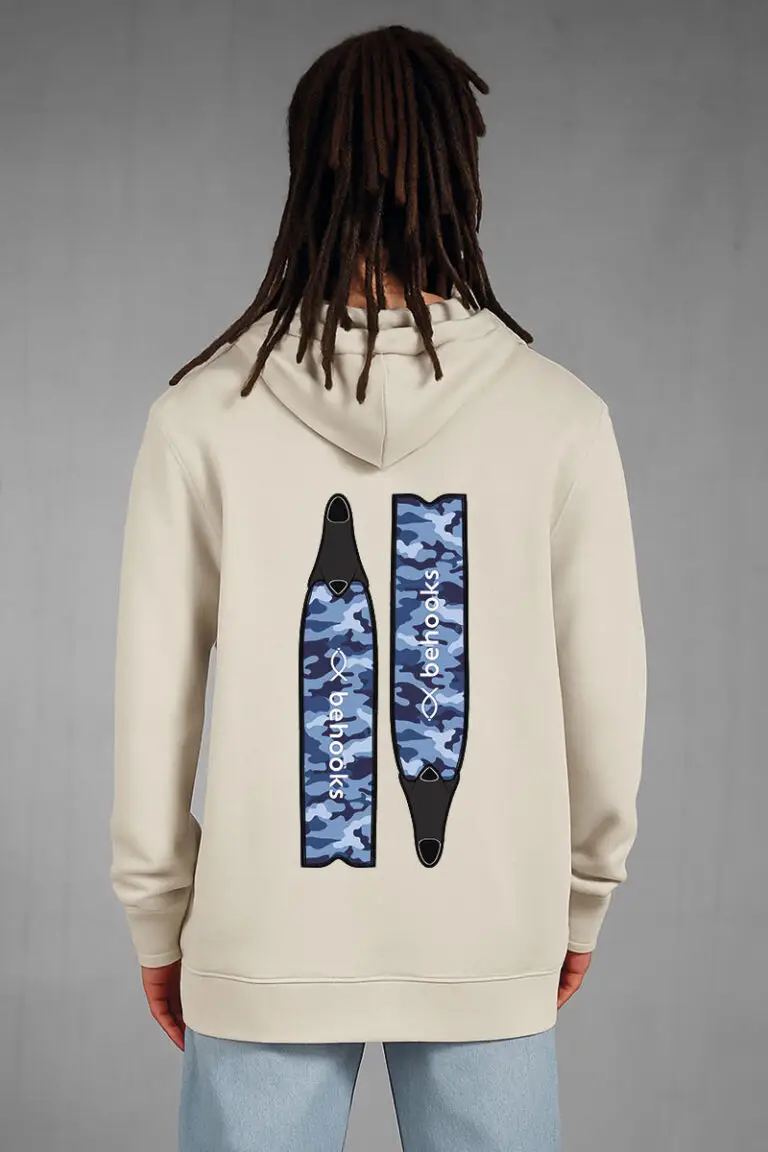 Hoodie Fins On Azul aletas leche coco espalda
